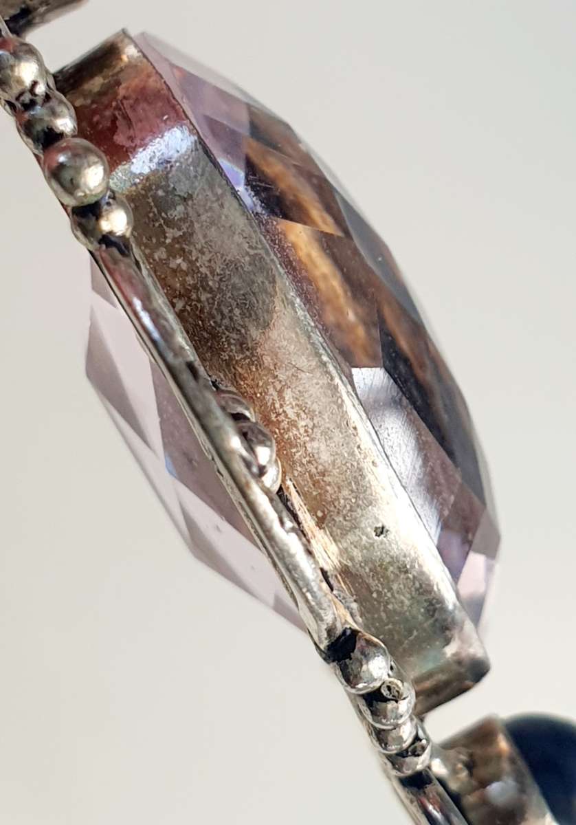 925 SILVER - LARGE PENDANT - ART DECO DESIGN - MASSIVE QUARZ - REAL PEARL AND GEM STONE