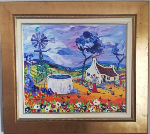 Original Portchie painting on canvas. Size 75cm X 65cm.Frame size 105cmX95cm!