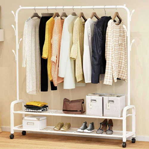 Single Pole Clothing Rail With 2 Tier Shoe Rack