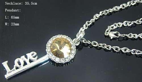 Cubic Zirconia LOVE Key Lady's Rhinestone Necklace & Pendant
