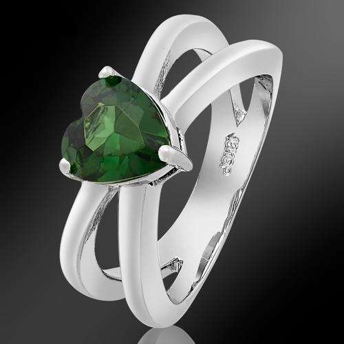 Beautiful! Heart Cut Green Emerald 18ct WGP Cocktail Ring - Size 7.5