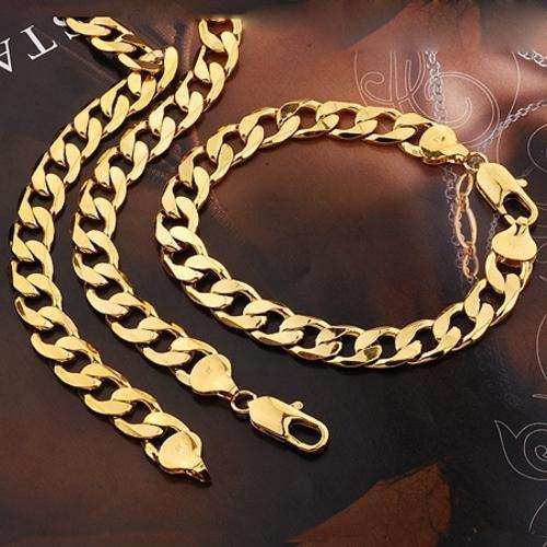 Promotion Sale! 23.6 inch 9ct GF Men's Bracelet (8mm x 208mm) & Chain (8mm x 600mm) Chain Set