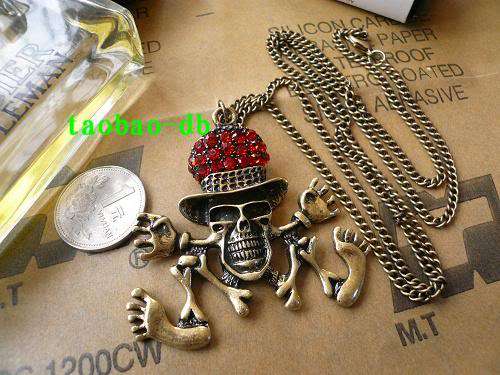HOT Steampunk Vintage Pendant Funny Skull Dance Dr Red Stone Necklace