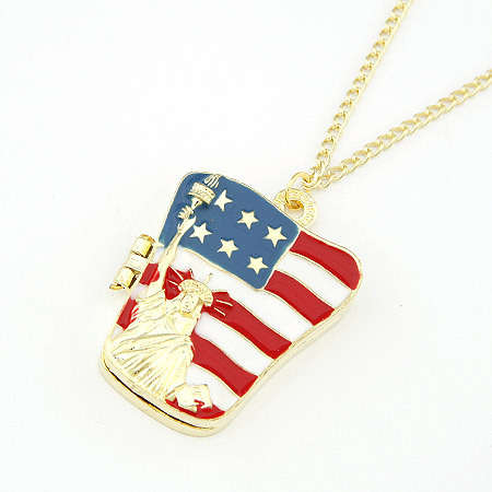 18ct GP Glaze Liberty Flag Locket Pendant With Long Necklace