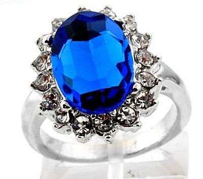 STUNNING! 9ct WGP Royal Princess Blue Crystal Engagement Ring - Size 6