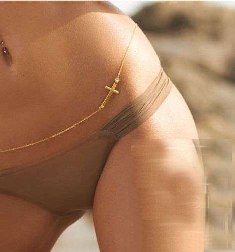 Sexy! 9ct Gold Plated Body Belly Chain Cross Bikini Harness