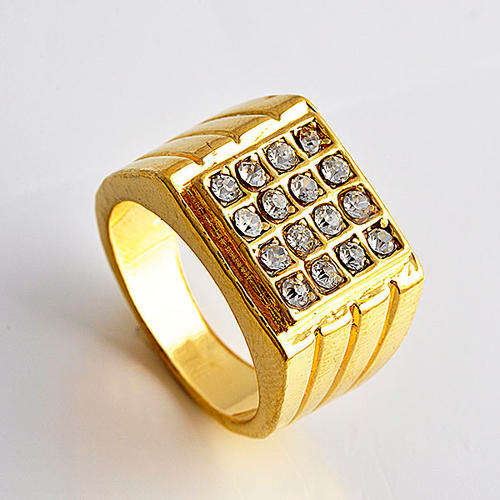 ATTRACTIVE!9ct Gold Filled Mens Ring With 16 Cubic Zirconia Stones Size T 1/2(NOT Fusion Or Plated)!