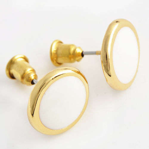 9ct GP White Enamel Button Earrings