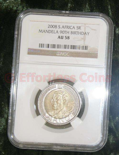 Special Coin! MANDELA 90th Birthday Coin 2008 R5 NGC Graded AU58!