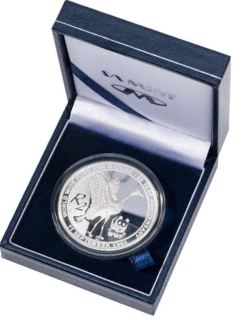 1oz SILVER R2 Proof Coin! WWF 50th Anniversary, depicting the Blue Crane & Panda. BEAUTIFUL COIN!