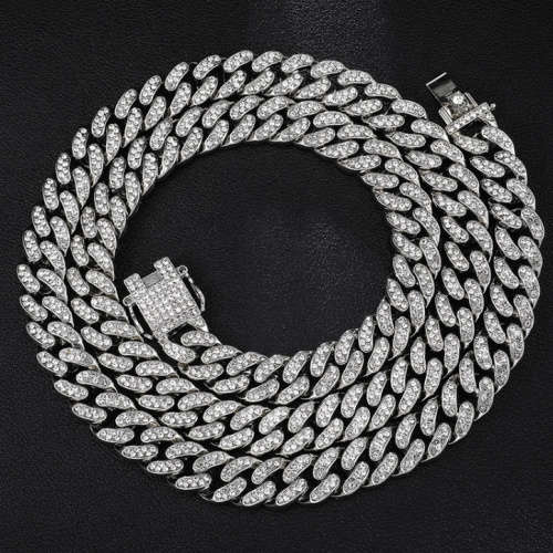 White Gold Cuban Style 13mm Chain Link Necklace & Bracelet Set