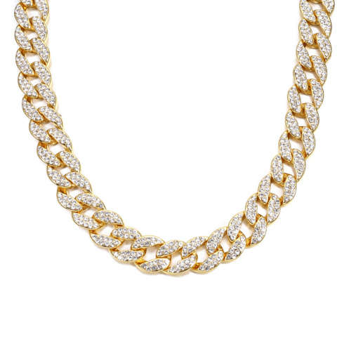 Miami Gold 15mm Crystal ICEd out Chain link Necklace (20 length)