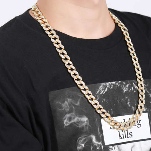 Miami Gold 15mm Crystal ICEd out Chain link Necklace (20 length)
