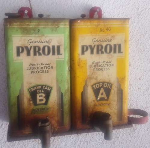 Genuine PYROIL HEAT LUBRICATION PROCESS CRANK CASE OIL B ABD TOP OIL A CANS IN MOUNTING WITH TAP AND
