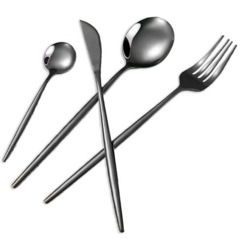 LMA Flatware Dinner Set and Decadent Wooden Gift Box - 24 Piece - Black