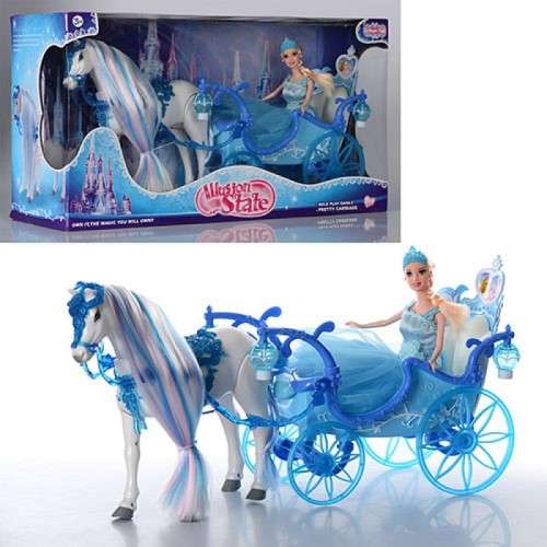 Gorgeous BIG doll with carriage set- lights and music!!. Horse can walk. PERFECT GIFT.