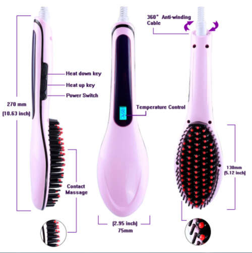 Fast Hair Straightener Electric Hair Brush straightener Brush with LCD Display.