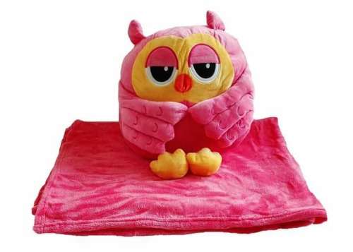 Super cute owl cushion/backpack with blanket, BIG 30CM | PINK OR GREEN!!