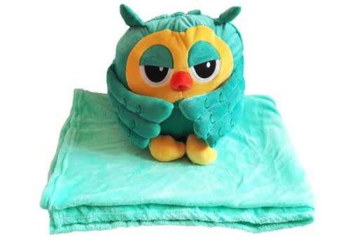 Super cute owl cushion/backpack with blanket, BIG 30CM | PINK OR GREEN!!