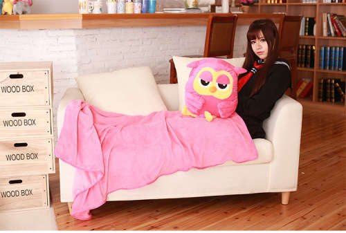 3-in-1 Owl Cushion/Backpack with Blanket | Pink or Green