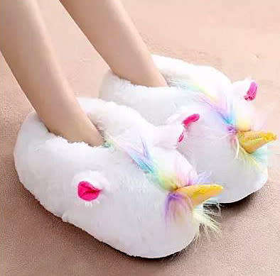 Fluffy Unicorn Slippers | ADULTS or KIDS sizes | Pink, White or Blue