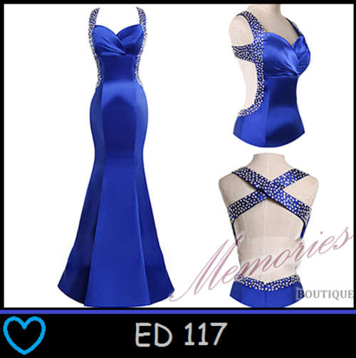 STUNNING BLUE SATIN EVENING DRESS!