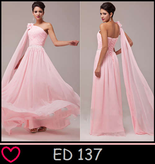 BEAUTIFUL ONE SHOULDER PINK CHIFFON BRIDESMAID DRESS!