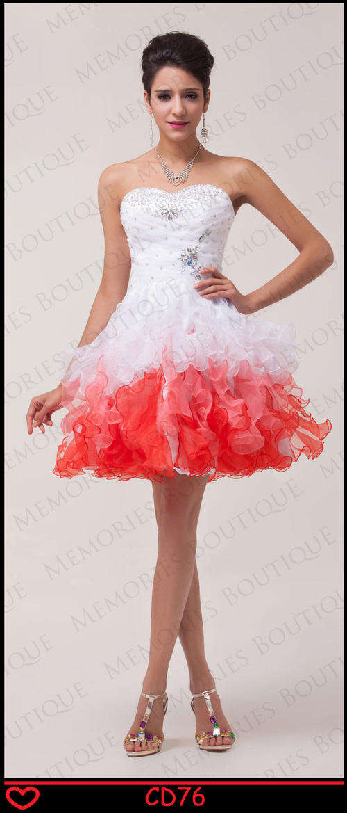 BEAUTIFUL LACE-UP RED AND WHITE CHIFFON COCKTAIL/EVENING DRESS!