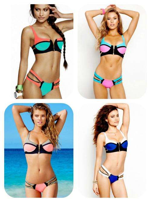 Stunning Colour Block Bikini Set With Zip Detail