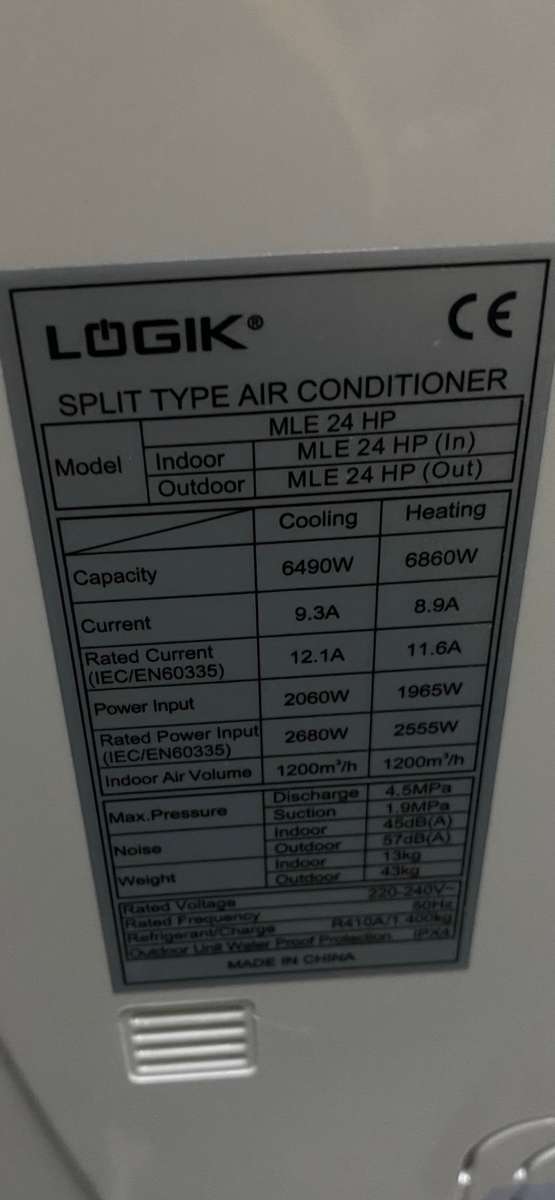 LOGIK SPLIT TYPE AIR CONDITIONER MLE 24 HP