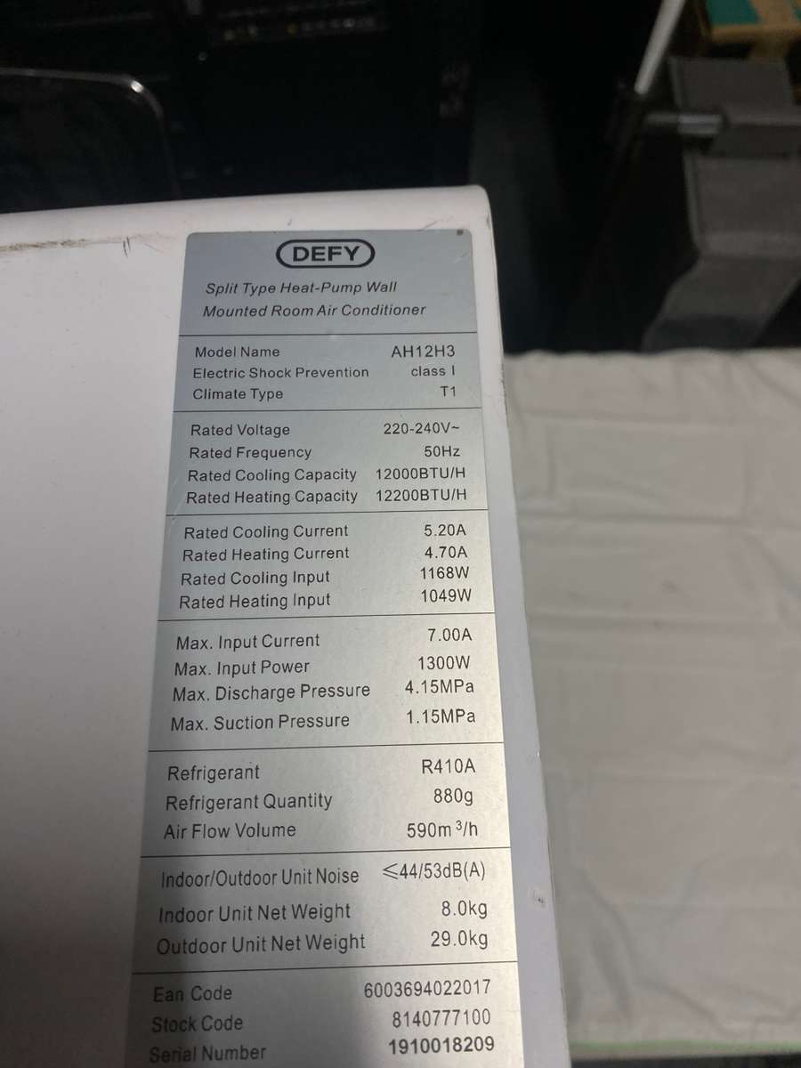 Defy 12000 Split Airconditioner AH12H3-AC12H