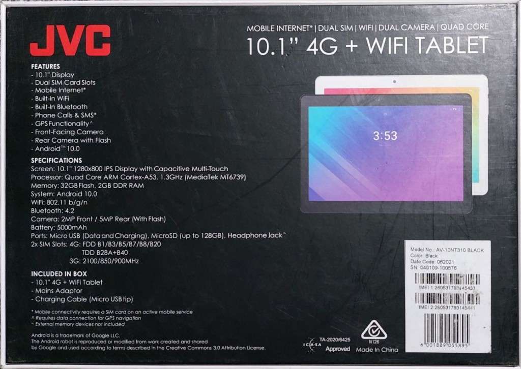 JVC AV-10NT310 Android Tablet