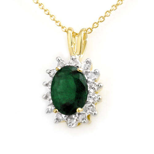 Certified 1.80ctw Emerald & Diamond Pendant Yellow Gold