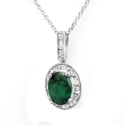 Certified 1.02ct Emerald & Diamond Pendant White Gold