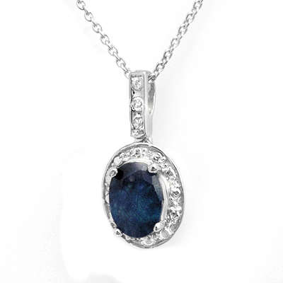 Certified 1.02ct Sapphire & Diamond Pendant White Gold