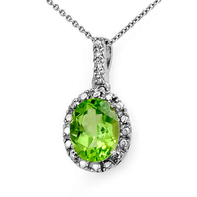 Certified 2.05ctw Peridot & Diamond Pendant White Gold
