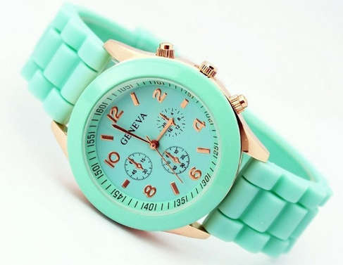 GENEVA MINT GREEN JELLY SILICONE WATCH.