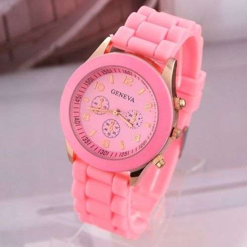 GENEVA PINK JELLY SILICONE WATCH.