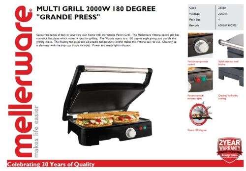 Mellerware Grande Press 2000W Panini & Multi Grill