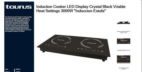 Taurus - 3000W LED Induction Cooker - Black