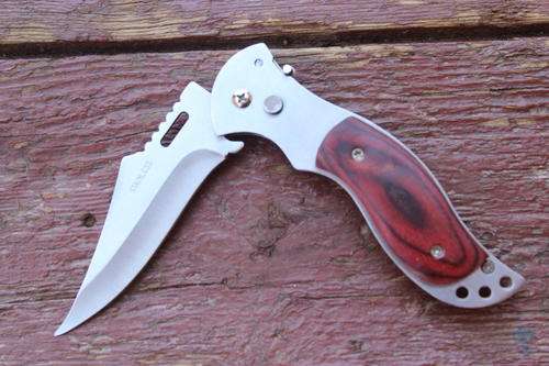 STAINLESS KNIFE WITH WOODEN HANDLE AND POUCH ***COMBINE ITEMS AND SAVE ON SHIPPING ***