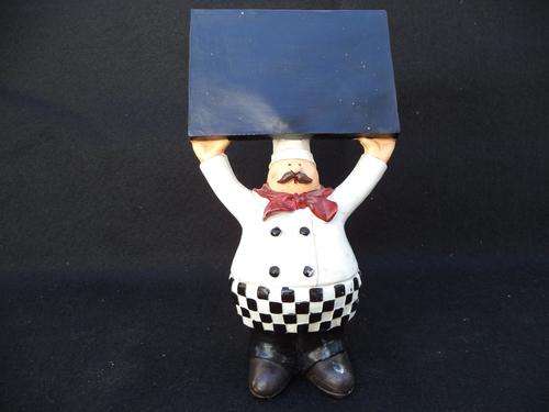 Large French Chef Figurine Holding up a Menu Board