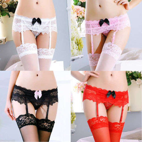 Sheer Lace Top Thigh-Highs Stockings & Garter Belt Suspender Set + Free Gift