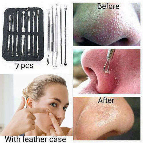 7Pcs Blackhead Whitehead Pimple Blemish Acne Comedone Extractor Remover Set Kit