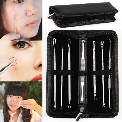 7Pcs Blackhead Whitehead Pimple Blemish Acne Comedone Extractor Remover Set Kit
