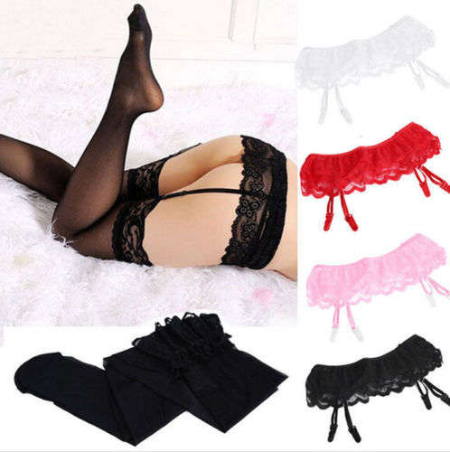 Womens Sexy Hot Lace Top Thigh-Highs Stockings Socks + Suspender Garter Belt CY