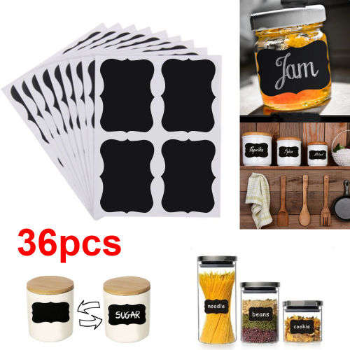 36 x Chalkboard Blackboard Craft Stickers Kitchen Jar Jam Label Chalk Board Decor