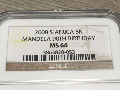 2008 South Africa R5 Mandela 90th Birthday MS66 NGC Graded Uncirculated NEW