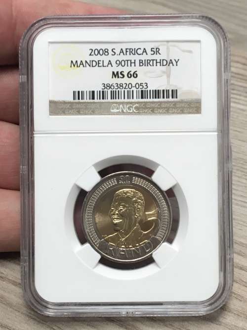 2008 South Africa R5 Mandela 90th Birthday MS66 NGC Graded Uncirculated NEW