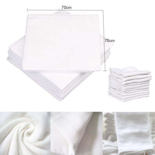 10 x White Squares Baby Cloths Nappy 70cm 100% Cotton NEW